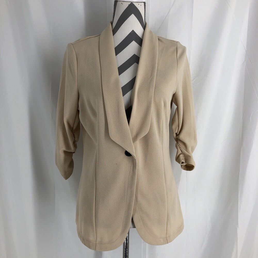 NWT NINEXIS Light Pink Beige 1 Button Blazer Jacket Ruched Women’s Size Large